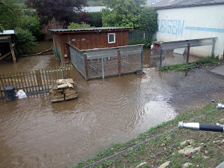 Hochwasser Prüm - Hühnerstall des Campingplatz Südeifel
